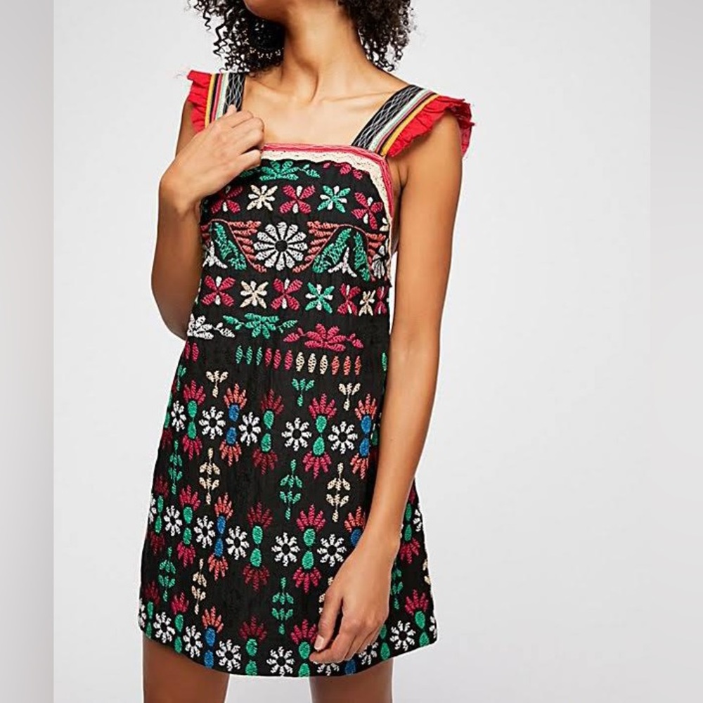 NEW Free People Multicolored Embroidered Mini Dress - size M